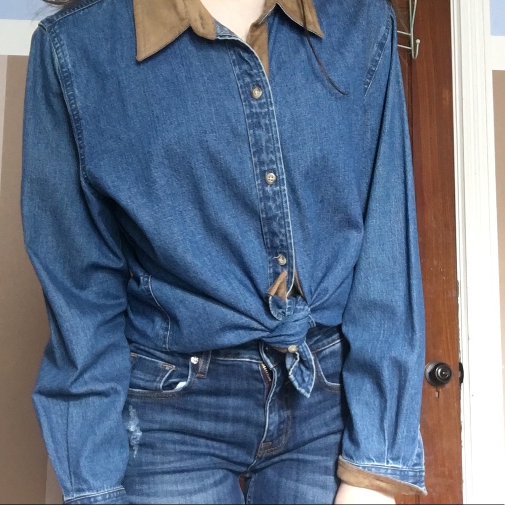 Unique denim leather shirt